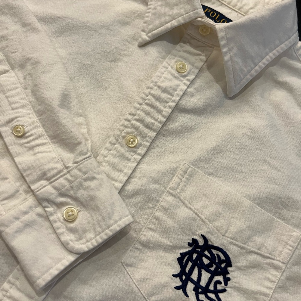 Polo by Ralph Lauren Men’s White Oxford Button-Down Shirt Scribble Monogram